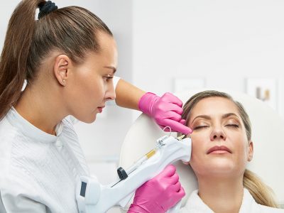 Facial prp treatment with skin rejuvenation and wrinkle, spots are removed.